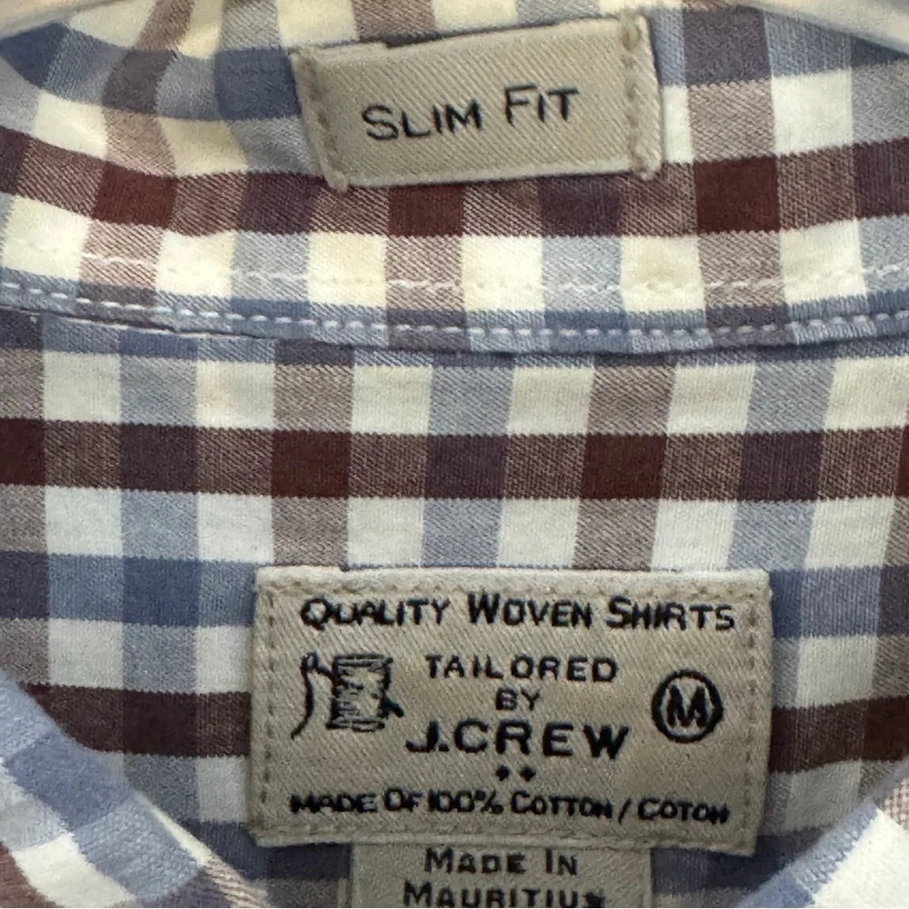 J.Crew Men’s Slim Fit Blue Brown Gingham Plaid Cotton Button Down Shirt M - Picture 4 of 5